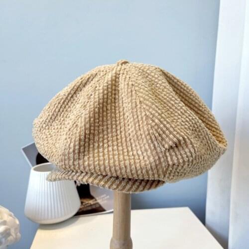 New 2021 Women Berets stripe Hats Winter Warm Female Cap Top Quality Artistic Octagonal Hat For Women Outdoor