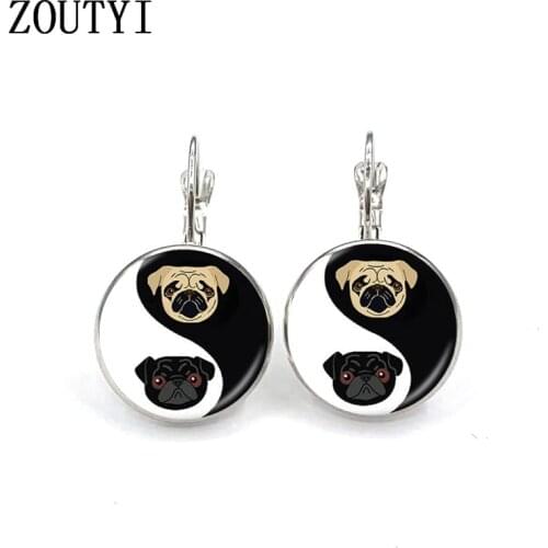 New / style glamorous fashion Yin Yang dog photo earrings, convex and concave glass inlaid earrings jewelry