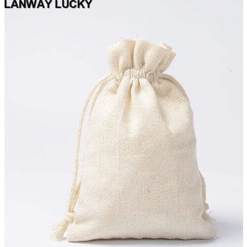 Wholesale 50 pcs/lot 10x15cm DIY Handmade Muslin Cotton Drawstring Wedding Party Favor Holder Gift Bag Coffee Bean Candy Beads