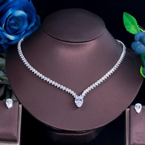 ThreeGraces Gorgeous Cubic Zirconia Bridal Wedding Banquet Jewelry Set for Women Chic Shiny CZ Necklace and Stud Earrings T0628
