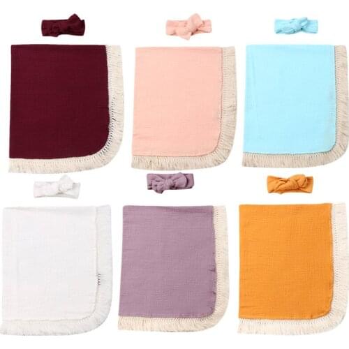 New 2Pcs Baby Girls Boy Tassel Swaddle Wrap Blanket Muslin 100% Cotton Sleeping Mat