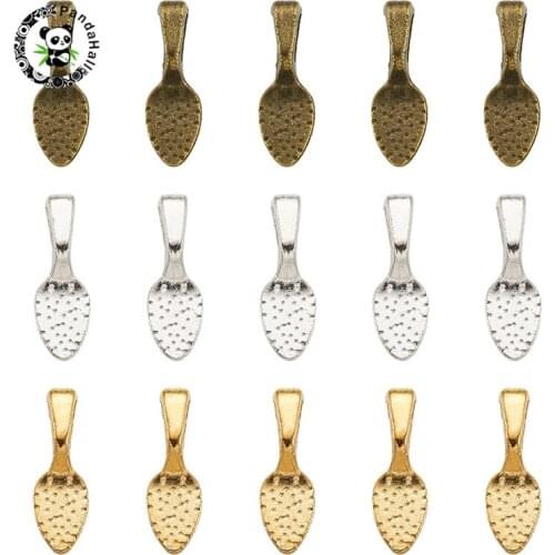 120PCS Alloy Glue-on Flat Pad Bails for Jewelry Findings DIY Necklace Bracelet Making Leaf Shape Mixed Color 15x5x5mm