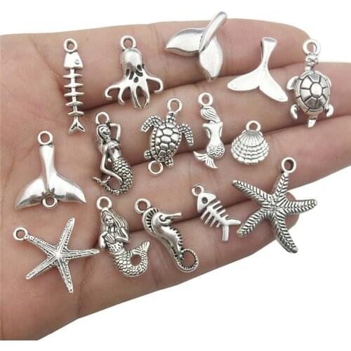 20pcs Random Mix Animal Charms Pendants Alloy Metal Fish Seahorse Starfish Charms for Necklace Bracelet Findings Jewelry Making