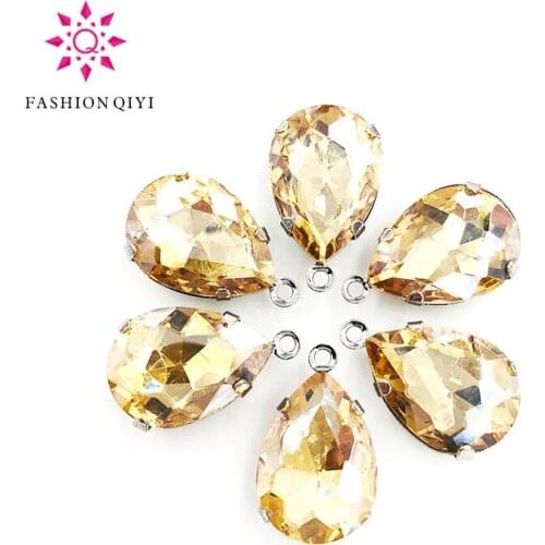 13X18mm Sliver bottom Champagne Single hanging sew on stones Glass Crystal loose rhinestones diy/Dress bag accessories