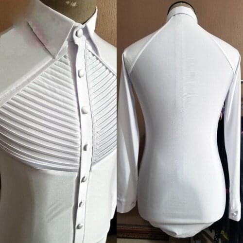 Latin Dance Shirts Mens Competition Dress Pleated Tops One Piece Ballroom Dance Dress Standard Training Long Sleeve Tops DB1086