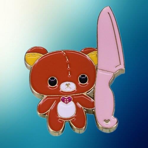 Serial killer Teddy Bear Knife Enamel Pin Goth Pastle Brooch