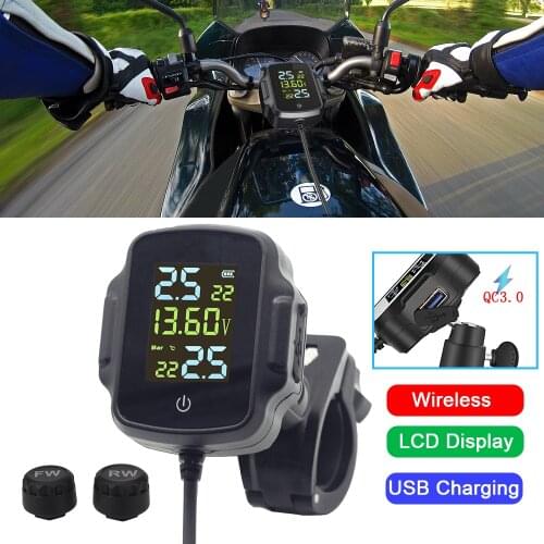 Motorcycle TPMS Sensors Tire Pressure Monitoring System with USB Charger 3.0 Smart Tyre Alarm Kit Pit Bike Motorbike Accessories