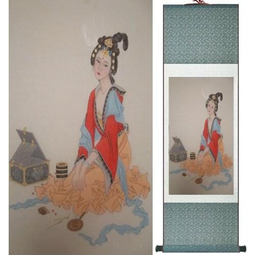 Top quality pretty girl painting traditional Chinese Art Painting Home Office Decoration Chinese painting woman painting