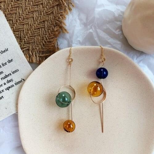 Cos Store Handmade Glass Ball Dangle Long Earrings For Women 2020 Original Colorful Asymmetric Bubble Korean Earrings Femme