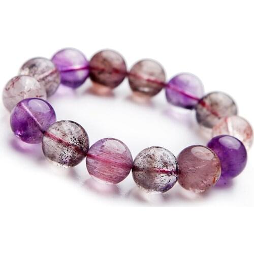 15mm Genuine Natural Purple Rutilated Quartz Crystal Bracelets For Women Big Natural Super 7 Melody Stone Round Bead Bracelet