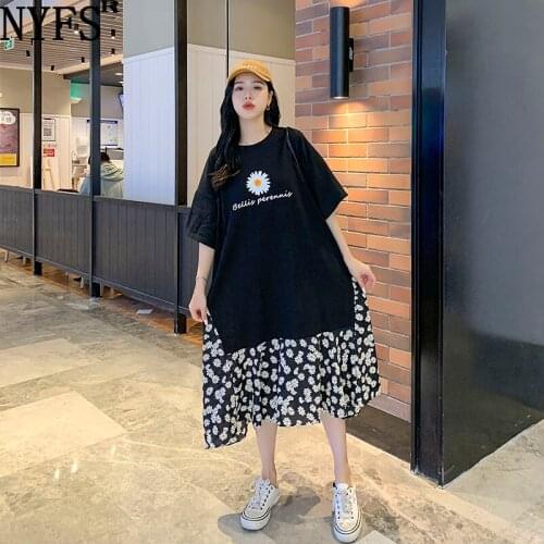 NYFS 2021 Korean New Loose Woman Dress Vestidos Robe Elbise Fashion Patchwork Little daisy Summer Dress