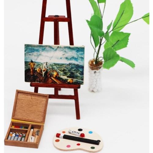 1/12 Doll House Paintbox Painting Easel Palette Miniature Art Room Scene Decor Simulation Paint Box Painting Easel Accessories