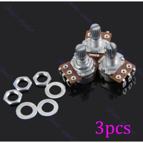 3pcs B250k Potentiometer Splined Pot Electric Guitar Bass Effect Amp Tone Volume 10mm Shaft Parts
