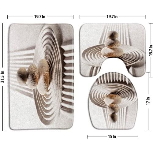 3pcs Bath Mat Beach Zen Stone Bathroom Mat Set Anti Slip Bathroom carpet Rug And Toilet Seat Cover U-Shaped Pad Bathroom Product