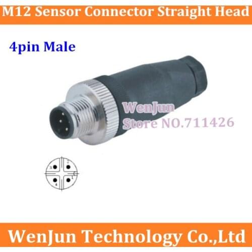 50PCS/LOT Free Shipping M12 Aviation plugStraight head M12 4pin Male Sensor plug 4 core Connector