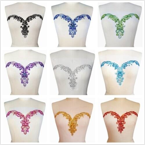 BLING Crystal Beaded Sew on 20x34cm Rhinestone Bridal Applique Patches Diy Sewing Accessories For Wedding Dress Decoration Stras