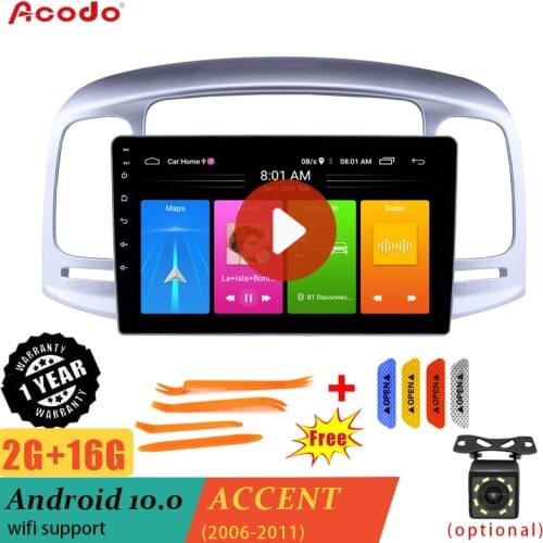 ACODO 2G RAM+16G ROM Android 10.0 Car Radio Multimedia Player For Hyundai ACCENT 2006-2011 Navigation GPS 2 dinc