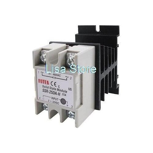 DC-AC Single Phase SSR Solid State Relay SSR-25DA 25A 3-32V 75-480V w Heat Sink