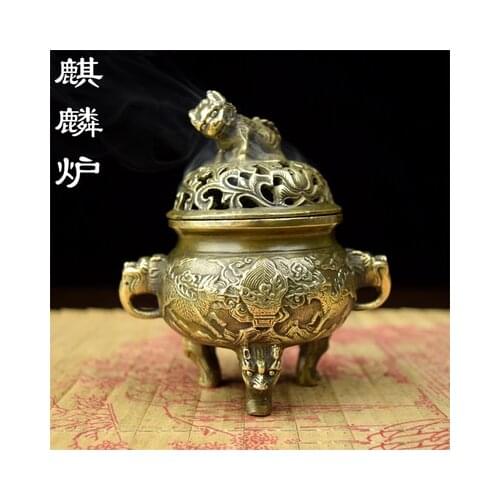 Incense incense disc tower Copper Brass Antique Copper kylin fume furnace Xuande furnace aromatherapy special offerroom Art