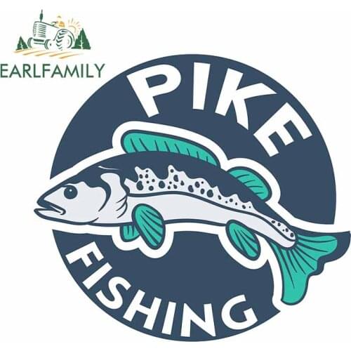 EARLFAMILY 13cm x 12cm for Pike Fishing Round Sign Waterproof Car Stickers Anime Trunk RV Decoration Decal Refrigerator Graphics