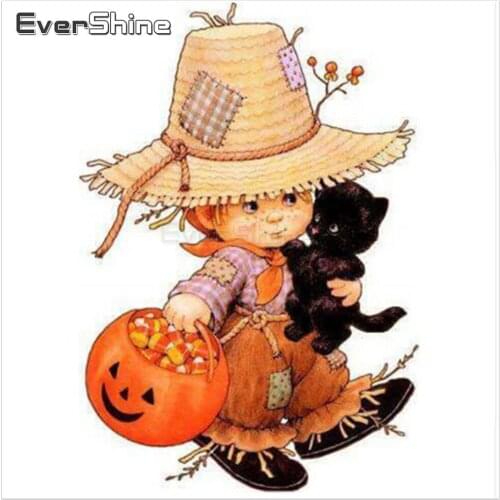 EverShine DIY 5D Diamond Embroidery Cross Stitch Girl Pictures Diamond Painting Full Drill Square Halloween Wall Decoration