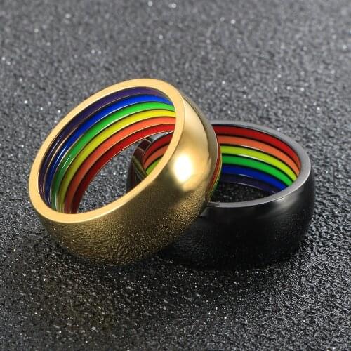Personalized Enamel Rainbow Ring Stainless Steel Lebian Gay Colorful Rings For Men Women Wedding Engagement Jewlery Gift