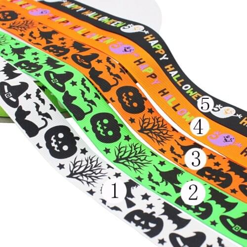 [IuBuFiGo] Halloween Ribbon Printed Grosgrain Ribbon For Home Decoration DIY 1"(25mm) 50yards
