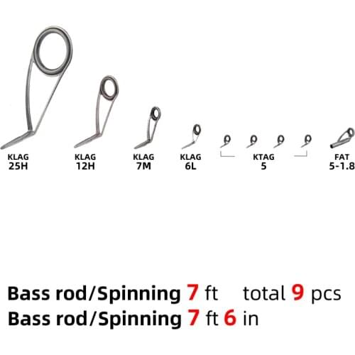 NooNRoo Kit for BASS 7' or 7'6" Spinning Fishing Rod Guide Set Kit Stainless Steel Guide DIY Fishing Rod Accessory