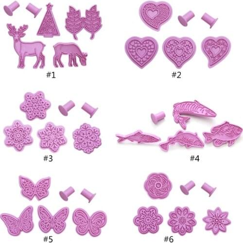Christmas Themed Cookie Cutter Set Elk Leaf Fondant Embossing Molds with Different Patterns Embossed Design for Fondants