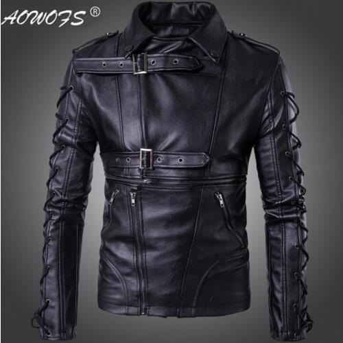 AOWOFS New Degisn Europe and America Fashion Motorcycle Leather Jacket Big Size 5XL Black Jaket Brand Men Leather Jackets Coats