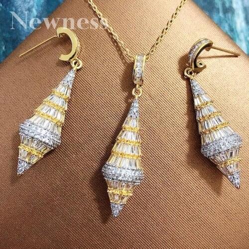 Newness Luxury Stereocone 2PCS NECKLACE EARRING Sets For Women Accessories Full Cubic Zirconia Earrings Jewelry