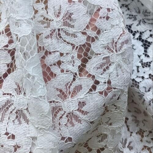 Latest high quality french lace eyelash wedding lace fabric 150*150CM/piece free shipping white black bridal gown lace