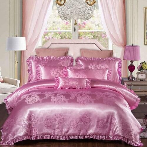 Korean Edition Luxury Satin Jacquard bedding sets bed set double queen king size duvet cover bed sheet set pillowcase