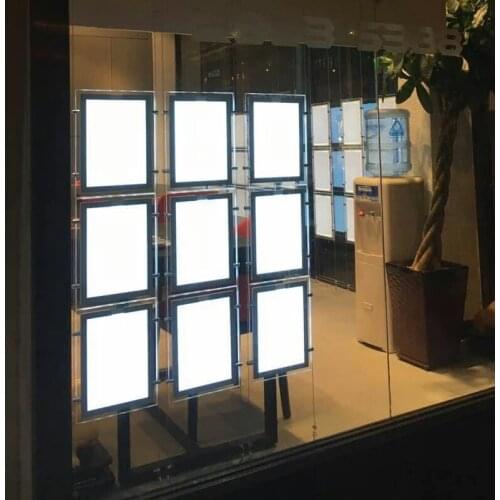 Real Estate/ Shop/Travel agency Window LED Display Frame A3 Single Sided Acrylic Light Box Vertical Cable Wire Hanging