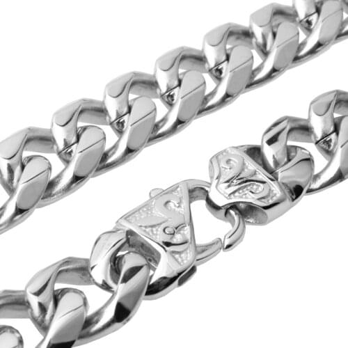 12/15mm Wide Heavy Polished 316L Stainless Steel Mens Necklace Cut Curb Cuban Link Chain Male Jewelry Dropshipping