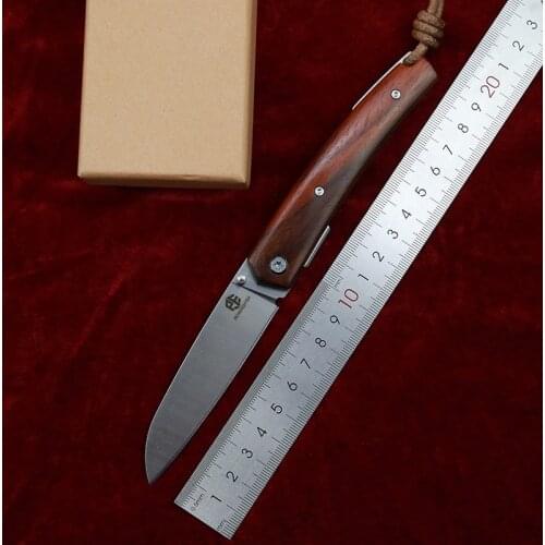 Petrified fish 12C27N steel tactical knife wooden handle ball bearing folding camping self-defense pocket hunting peeling tools