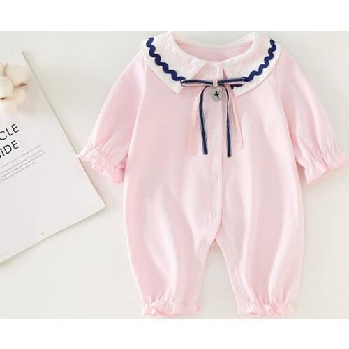 Toddler baby Girls Bodysuits Infant Long Sleeves Autumn Clothes Baby Bow Ruffle Pink Princrss Rompers Newborn Baby Outfits 0-18M