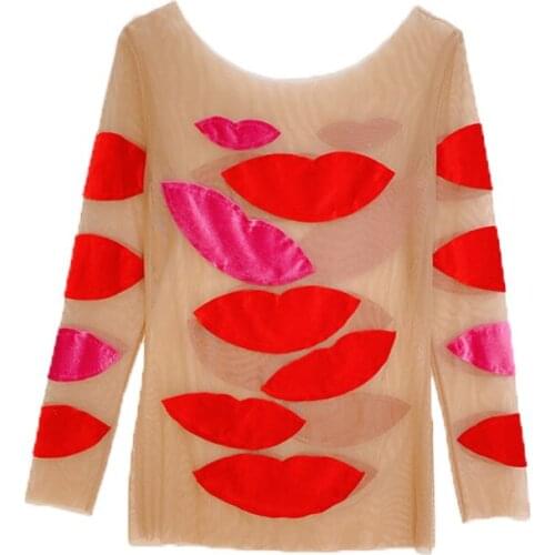 Sexy Sheer Mesh Transparent Shirts Women Long Sleeve Flesh Color Bottom Shirt Tee Fashion Tops For Party Club