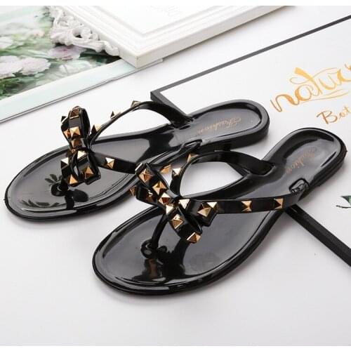Fashion Woman Flip Flops Summer Shoes Cool Beach Rivets big bow flat sandals Brand jelly shoes sandals girls size 36-41