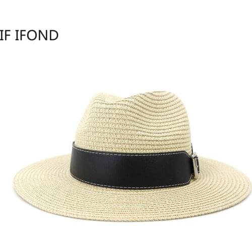 Summer Natural Parper Sun Hat Outdoor Travel Panama Women Men Caps Casual Beach Straw Hats With Belt Band