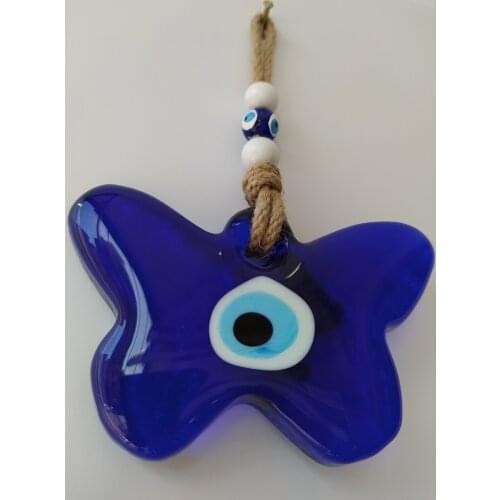 Butterfly Evil Eye 12cm Glass Bead Pendant Charm Turkish Handmade Amulet Wall Hanging Talisman Boho Home Decor Made in Turkey