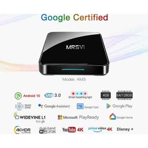 KM3 Android 10 TV Box DDR4 11 Youtube Amlogic S905X2 WiFi 4K Premium Voice Control Netflixs Account tvbo
