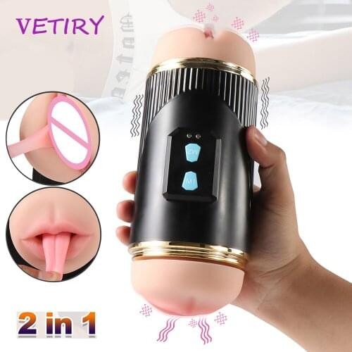 Vibrator Male Masturbator Cup Dual Head Realistic Vagina Oral Mouth Aircraft Pussy Adult Sex Toys for Men Deep Throat Blowjob