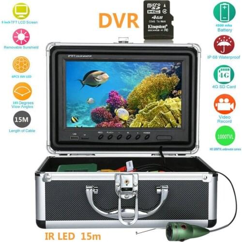 MAOTEWANG 15M 9 inch Underwater Fishing Video Camera 1000TVL Fish Finder HD DVR Recorder Waterproof Fishing with 6pcs 1w IR LEDs