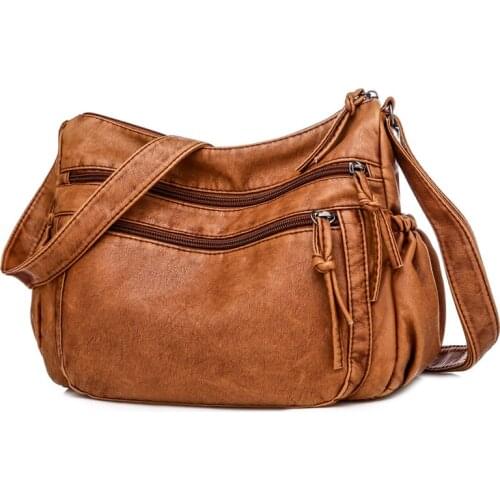 Vintage Women Shoulder Bag Pu Leather Crossbody Bag Soft Women Purse Multi-pockets Messenger Bag Designer Flap Bag Lady Handbag