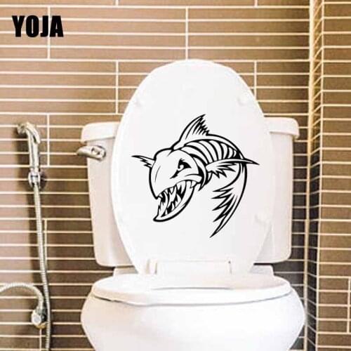 YOJA 23.8X22.6CM Wall Sticker Aggressive Fish Skeleton Bedroom Home Decoration Toilet Decal T5-0427