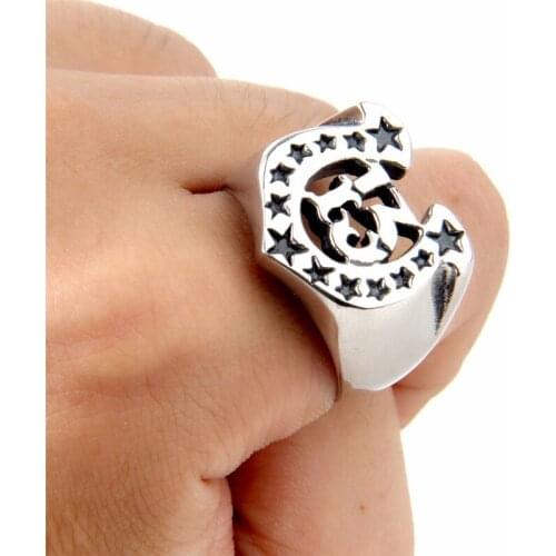 Stainless steel jewelry Mens fashion punk 13 stars u-shaped titanium steel ring