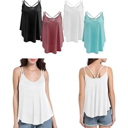 Ladies Summer Casual Loose Cami Sleeveless Vest Strap Plain Swing Tank Tops Sun-top Blouse S-XL