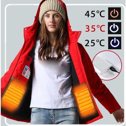 Women/Men Winter Waterproof USB Infrared Heating Hooded Jacket Electric Thermal Clothing Coat For Sports Climbing Hiking Vest