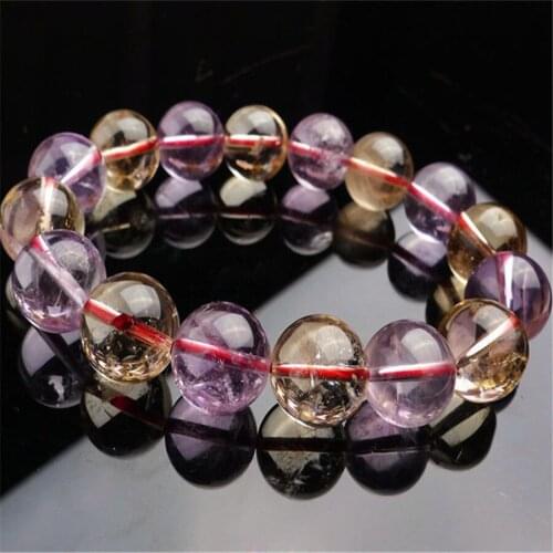 Stretch Bracelet Jewelry Women Femme 9-15mm Yellow Purple Genuine Natural Quartz Crystal Round Bead Bracelet